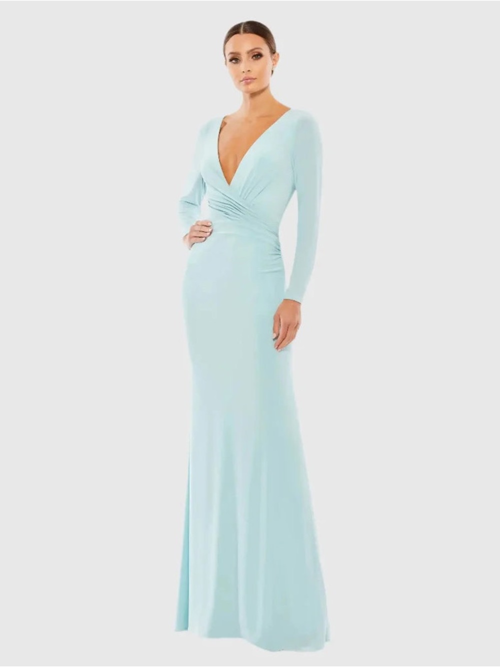 IEENA FOR MAC DUGGAL Blue Ruched V-Neck Gown NWTs